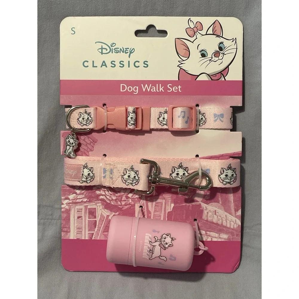 NEW Disney Aristocats Marie Pink Dog Walk Set Collar Leash & Bag Holder Size S